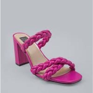 ✨NWT✨ WHBM Braided Mid Heel Slide Sandals in Pink Kiss - Size 8.5